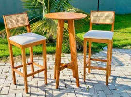 BISTRO MESA ALTA ALANA COM DUAS BANQUETAS HESTER   MADEIRA