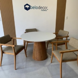 MESA MADRI COM QUATRO CADEIRAS GIOVANA   TAMPO DE VIDRO