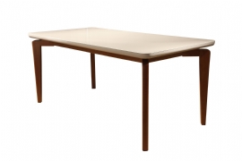MESA DE JANTAR FLORENCA MADEIRA MACICA, TAMPO LAQUEADO COM VIDRO TRADICAO MOVEIS