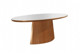 MESA DE JANTAR OVAL AREZZO TAMPO LAQUEADO COM VIDRO TRADICAO MOVEIS