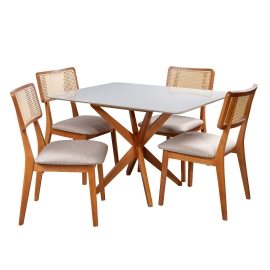 MESA DE JANTAR YARA COM QUATRO CADEIRAS ALICE   LUKA DECOR