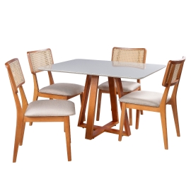 MESA DE JANTAR LUNA COM QUATRO CADEIRA ALICE LUKA DECOR