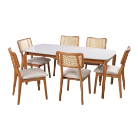 MESA DE JANTAR PETRA COM SEIS CADEIRAS ALICE LUKA DECOR