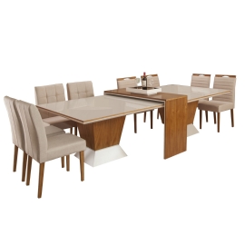 SALA DE JANTAR ALICE COM OITO CADEIRAS LIS  APARADOR   VR MOVEIS