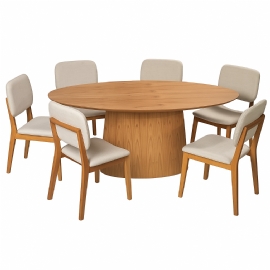 MESA OVAL COM SEIS CADEIRAS   TAMPO LAMINADO