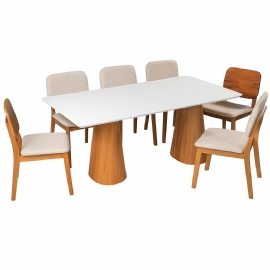 MESA LIA COM SEIS CADEIRA ZOE   TAMPO DE VIDRO