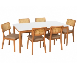 MESA PETRA COM SEIS CADEIRAS ALICE   TAMPO DE VIDRO