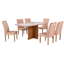 MESA DE JANTAR IBIZA COM SEIS CADEIRAS ITALIA   TAMPO DE VIDRO