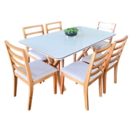 SALA DE JANTAR BELLA COM 6 CADEIRAS BELLAGIO   TAMPO DE VIDRO   VR MOVEIS