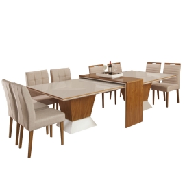 SALA DE JANTAR ALICE COM DOZE CADEIRAS LIS  APARADOR   VR MOVEIS