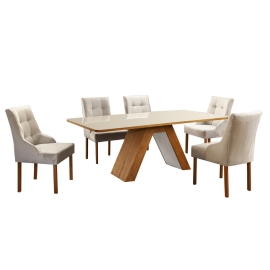 SALA DE JANTAR COM SEIS CADEIRAS   TAMPO DE VIDRO   MANUELA