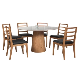 SALA DE JANTAR MADRI COM SEIS CADEIRAS BELLAGIO   TAMPO DE VIDRO   VR MOVEIS