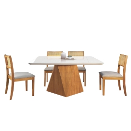 SALA DE JANTAR MILAO COM OITO CADEIRAS PARATY RATTAN   TAMPO DE VIDRO