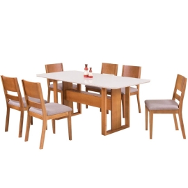 SALA DE JANTAR PARIS COM SEIS CADEIRAS ELEGANCIA   TAMPO DE VIDRO   VR MOVEIS