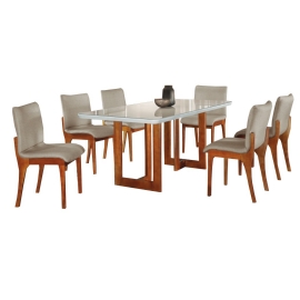 SALA DE JANTAR TALIA COM SEIS CADEIRAS BELLA GOLD   TAMPO DE VIDRO   MOBILIARE