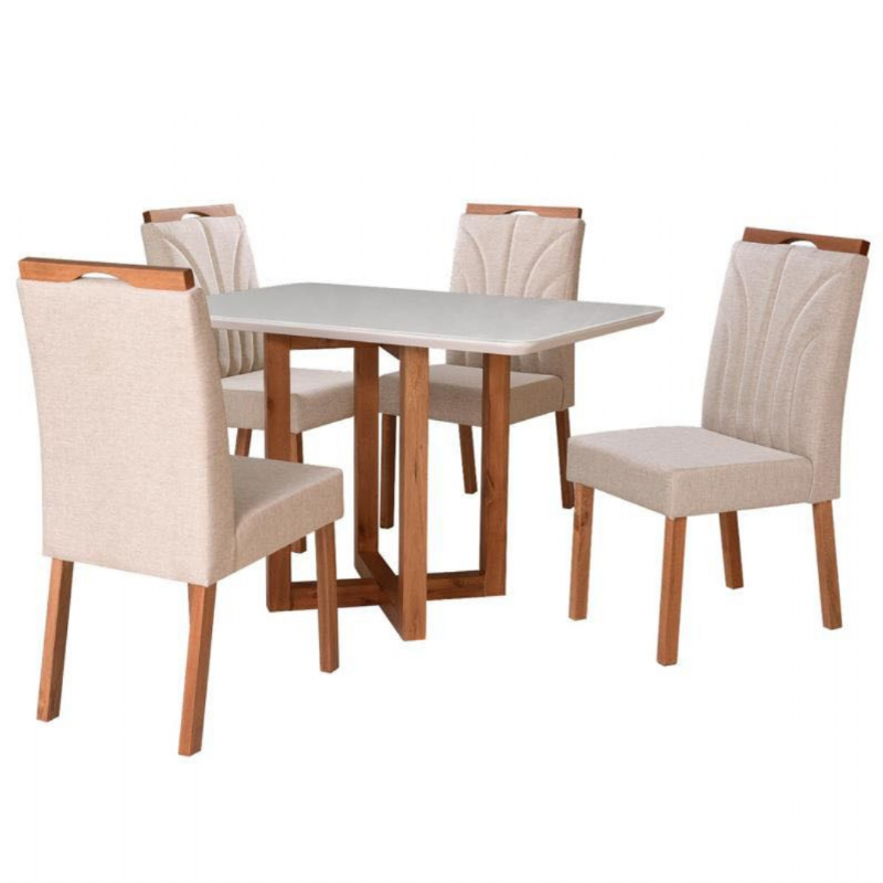 Mesa de Jantar Tampo de Vidro Com Quatro Cadeiras - Rdecor 