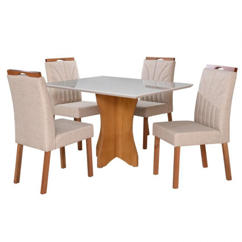 Mesa de Jantar Tampo de Vidro Com Quatro Cadeiras - Rdecor 