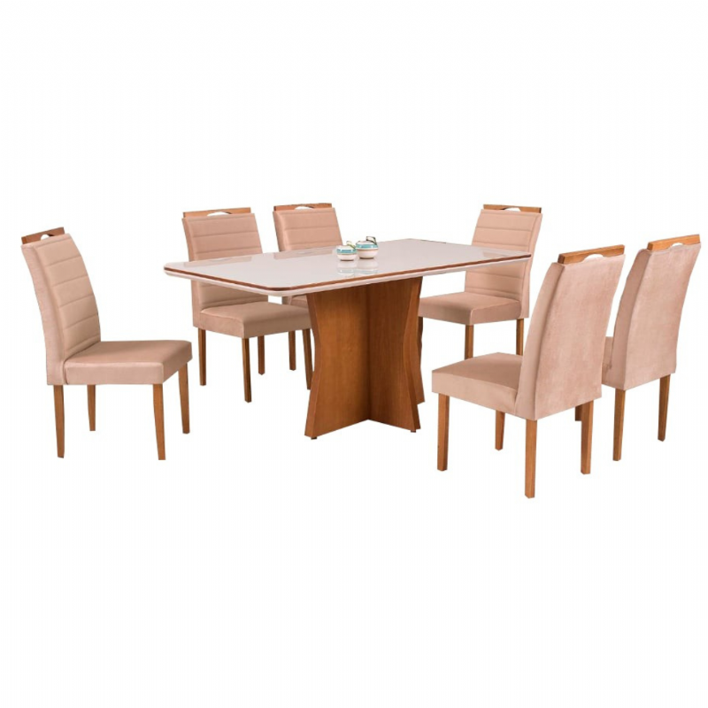 Mesa de Jantar Ibiza com seis cadeiras Itlia - Tampo de vidro