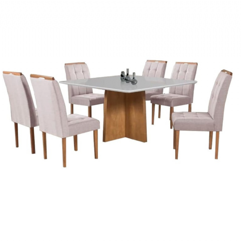 Sala De Jantar Com Oito Cadeiras - Tampo De Vidro