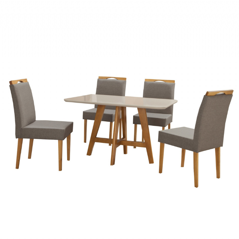 Sala De Jantar Com Quatro Cadeiras - Tampo De Vidro - Manuela