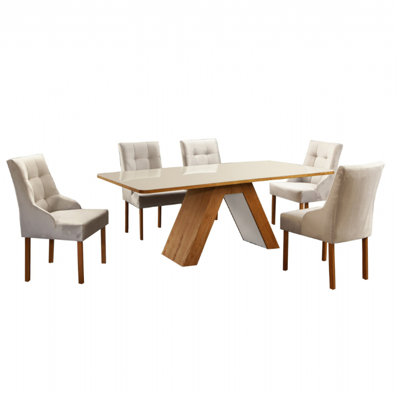Sala De Jantar Com Seis Cadeiras - Tampo De Vidro - Manuela