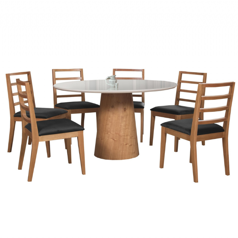 Sala De Jantar Madri Com Seis Cadeiras Bellagio - Tampo De Vidro - Vr Movis
