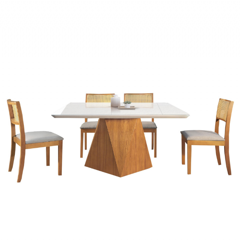 Sala de Jantar Milo com oito cadeiras Paraty Rattan - Tampo de vidro
