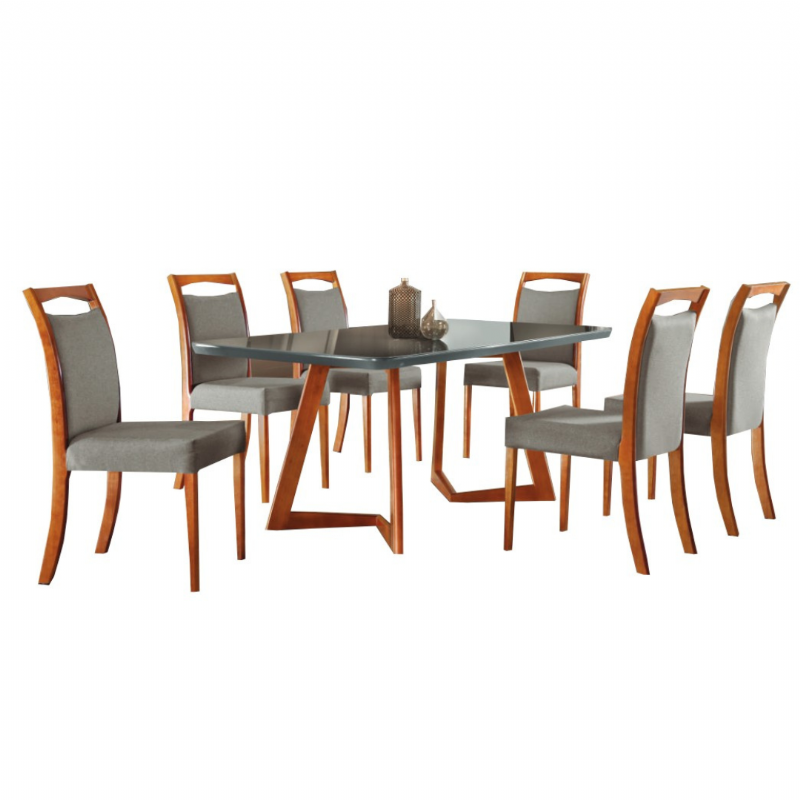 Sala De Jantar Livia Com Seis Cadeiras Livia - Tampo De Vidro