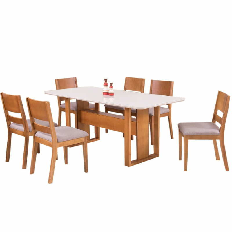 Sala De Jantar Paris Com Seis Cadeiras Elegncia - Tampo De Vidro - Vr Mveis