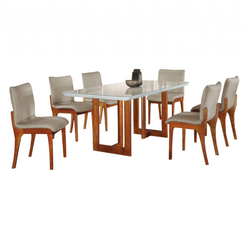 Sala De Jantar Talia Com Seis Cadeiras Bella Gold - Tampo De Vidro - Mobiliare